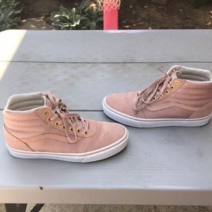 pink and gold high top vans